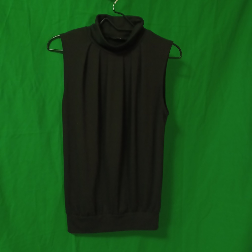 Shop Basic USA‎ Womens Black Pleated Mock Neck Sleeveless Blouse Top S P1899